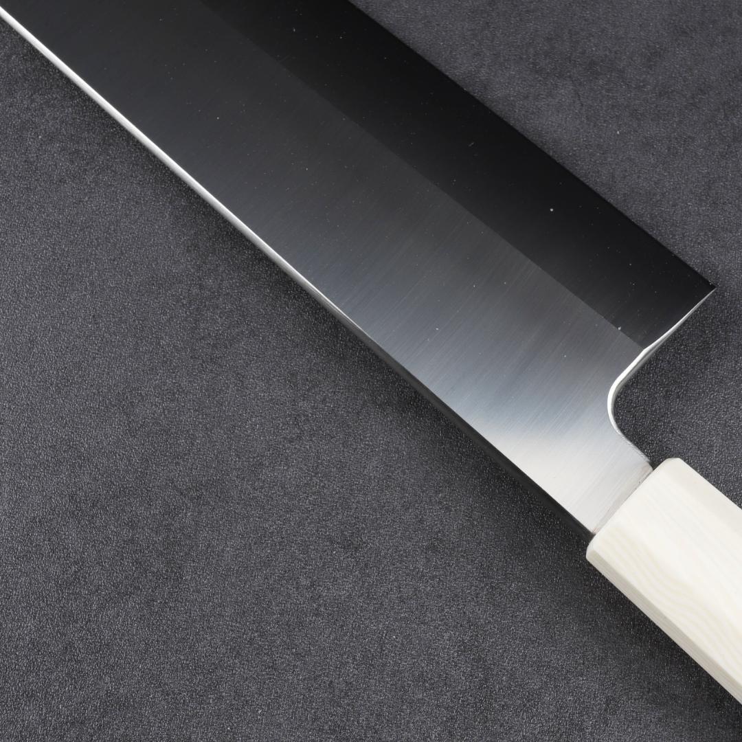 7017 鎌型薄刃包丁 8寸 刃渡り240mm 刺身包丁 人工象牙黒三本巻八角柄