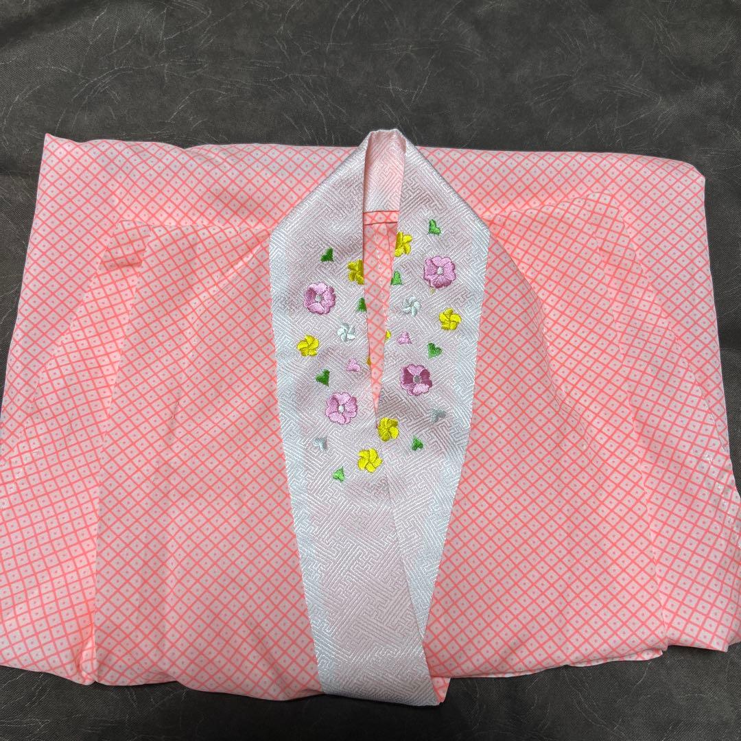 正絹　七五三用伝統和服 赤と白 花柄刺繍