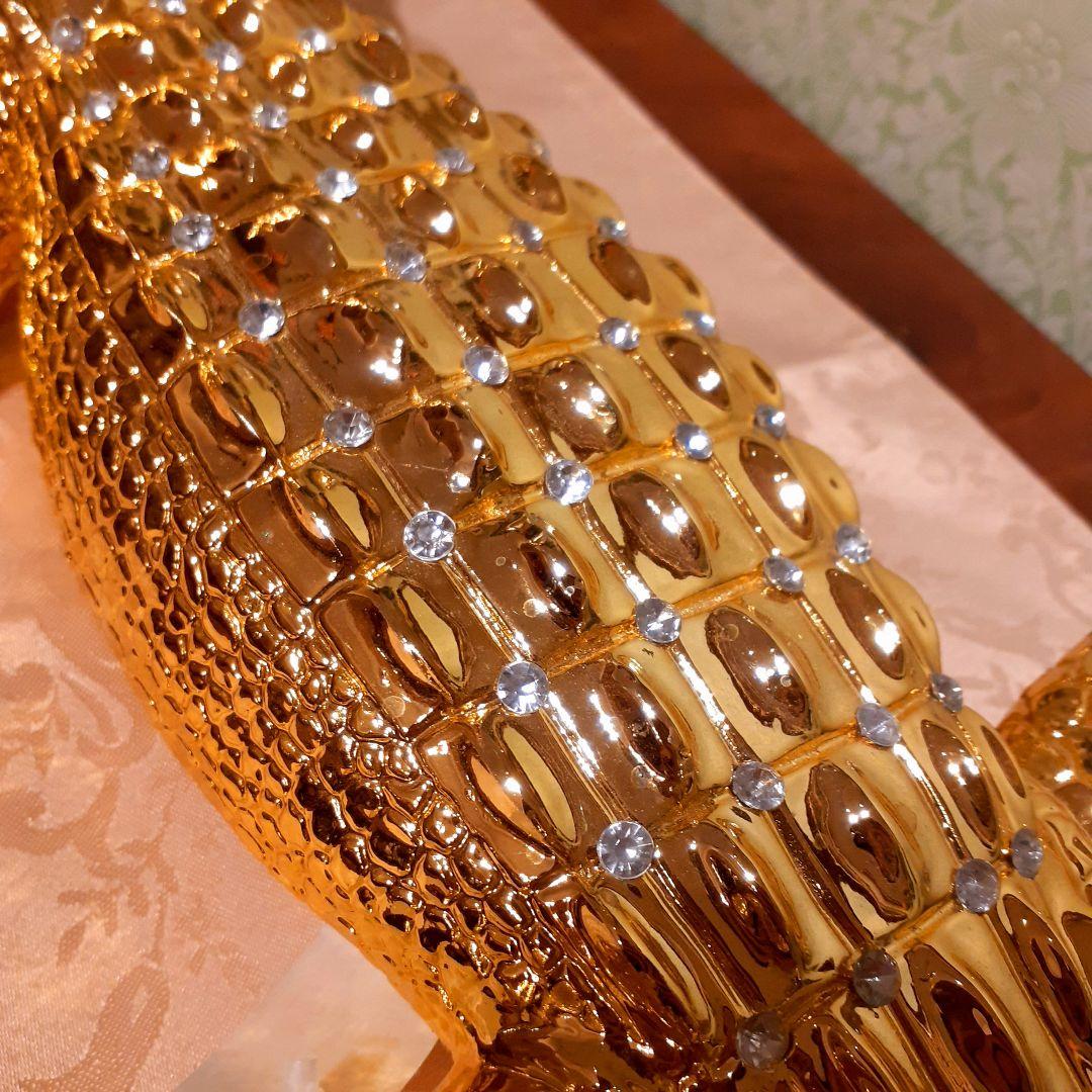 輸入雑貨　アニマルオブジェ　クリスタル&24金仕様　『クロコダイル』金色　縁起物