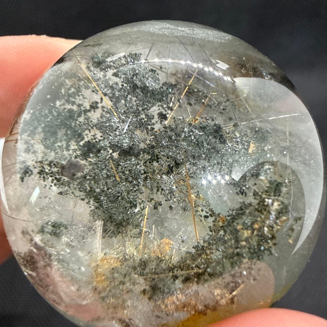 ルチル×クォーツインガーデンクォーツ　スフィア【ファントム、虹】ランダム台座付き