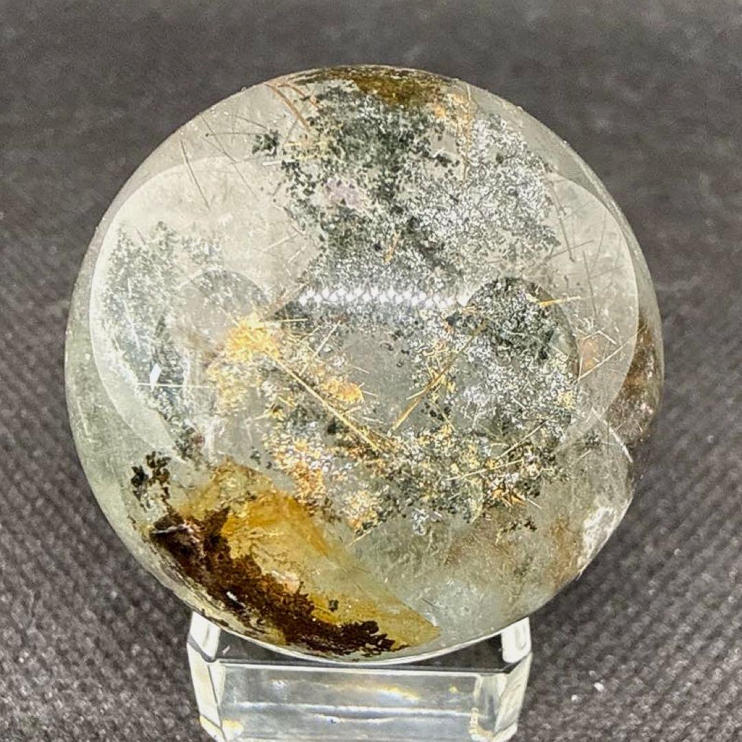 ルチル×クォーツインガーデンクォーツ　スフィア【ファントム、虹】ランダム台座付き