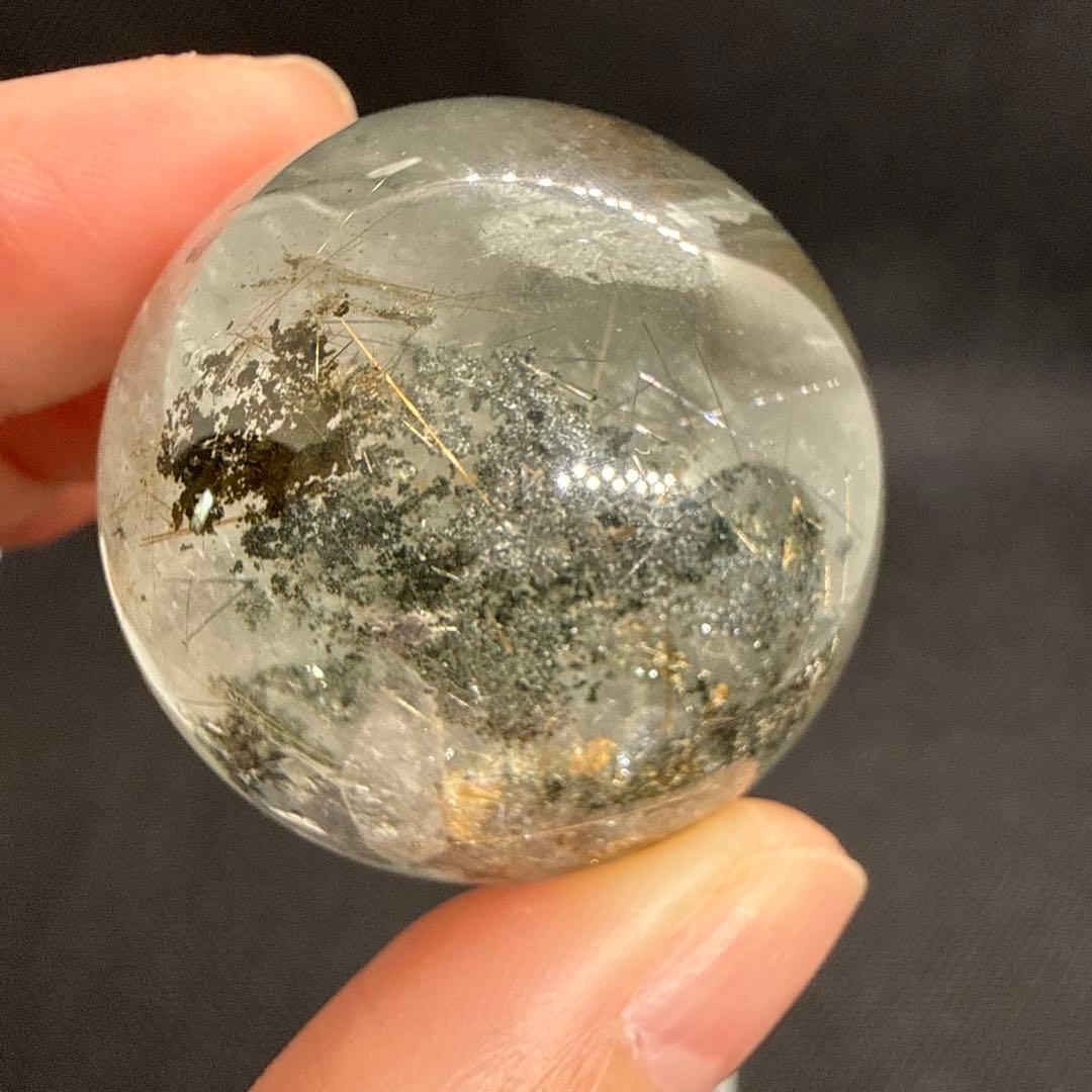 ルチル×クォーツインガーデンクォーツ　スフィア【ファントム、虹】ランダム台座付き