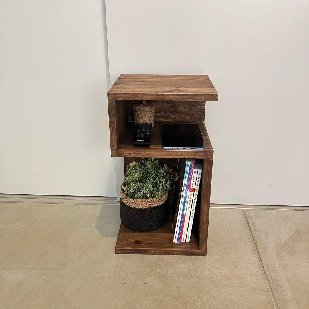 杉無垢材のサイドテーブル　S字　5【ハンドメイド家具】