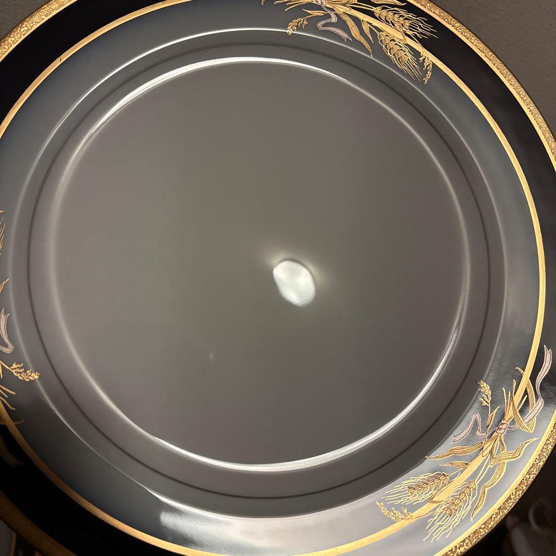 大倉陶園　ロイヤルブルー　瑠璃金彩金蝕稲穂　ディナープレート　26cm