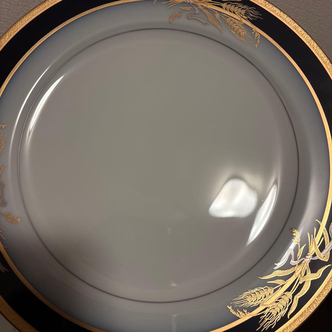 大倉陶園　ロイヤルブルー　瑠璃金彩金蝕稲穂　ディナープレート　26cm