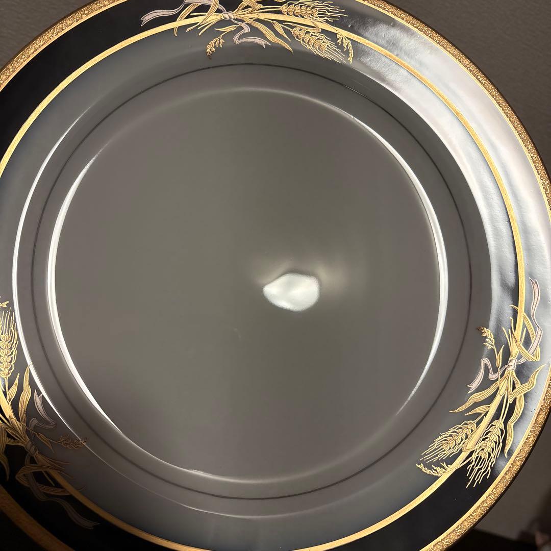 大倉陶園　ロイヤルブルー　瑠璃金彩金蝕稲穂　ディナープレート　26cm