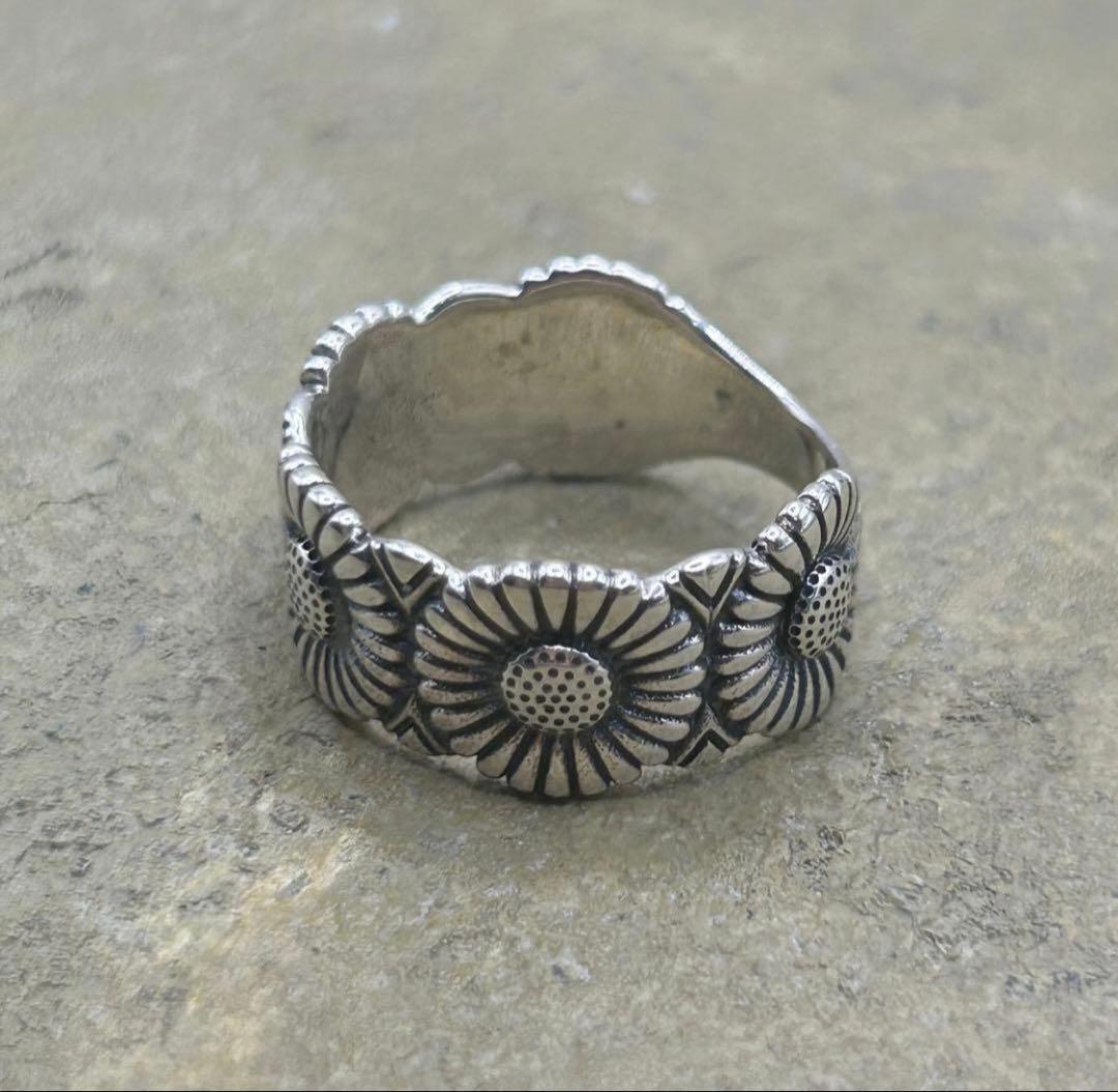 シルバー925 Sterling 総フラワーデザインリング/軽研磨仕上げ/17号