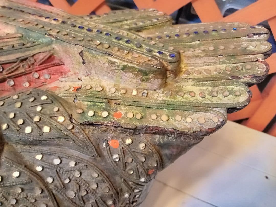 木彫りの三つ頭鴨　三ツ頭鳥　アジアンアート　民芸品　共命鳥　キメラ　14040