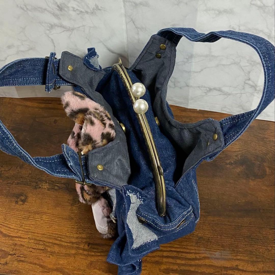 m*e様 コヤンイサムチョン デニムリメイク【がま口バッグ】フリルバッグ ハンド