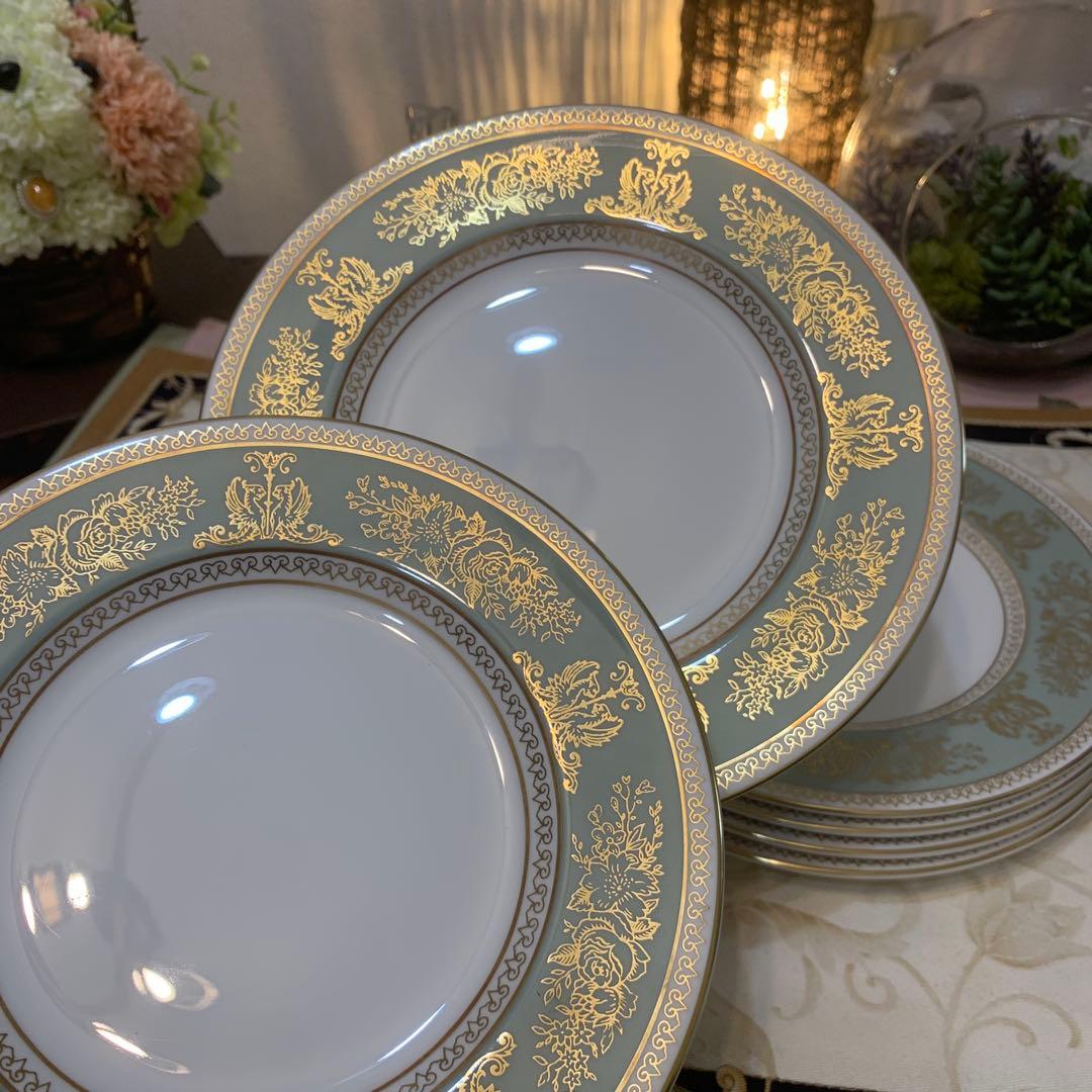 ウェッジウッド コロンビア　セージグリーン 17.5cmケーキプレート 6枚