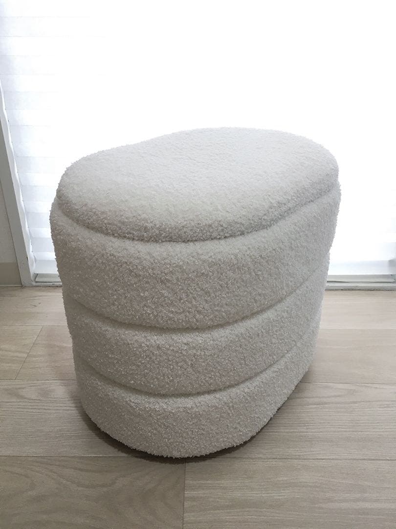 未使用に近い 収納スツール ストレージチェア オットマン ホワイト もこもこ