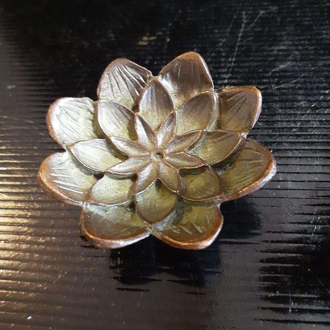 古銅蛙と蓮の花の線香立て