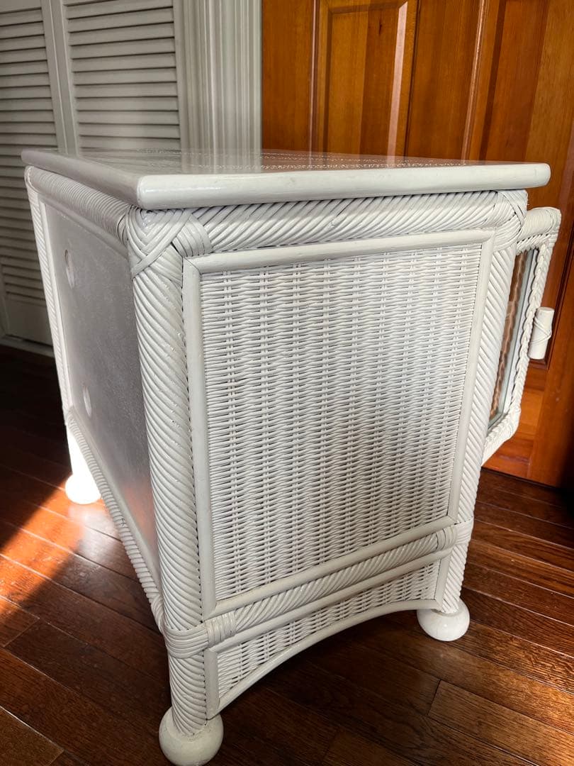 昭和☆レトロ☆ホワイトラタン☆テレビ台☆ガラス☆ヴィンテージ