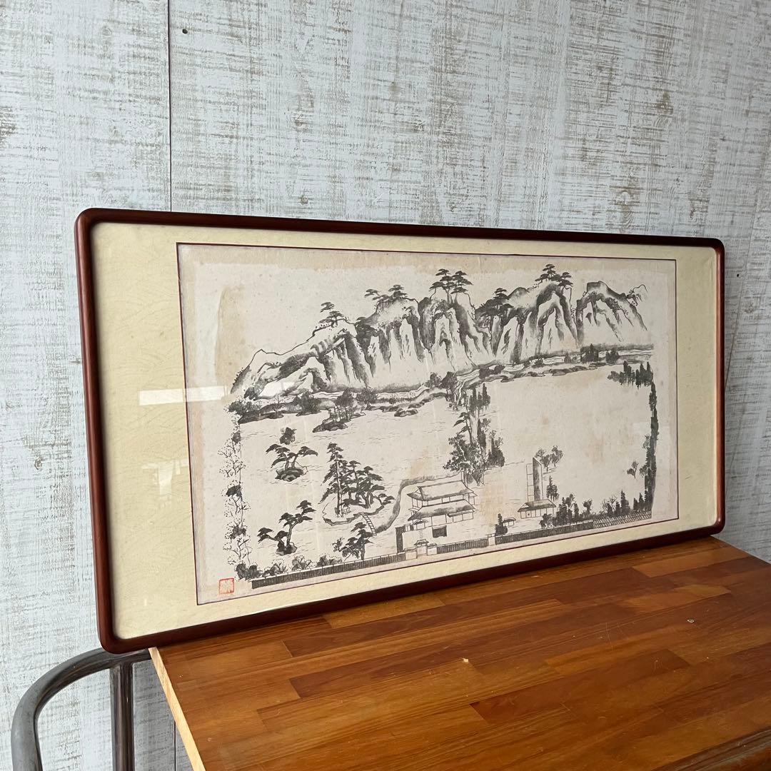アンティーク】額装 額縁 水墨画 日本画 風景画 骨董品 美術品