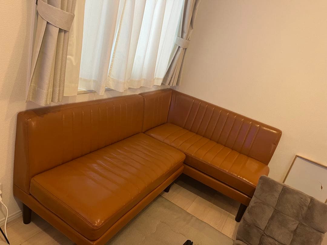 レザー コーナーソファ L字型 ブラウン