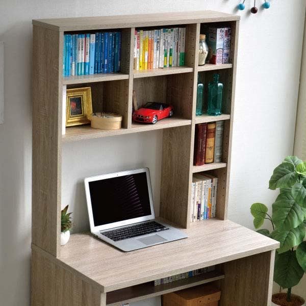 《新品・送料無料》パソコンデスク 83幅 書棚付き オーク 学習机 書斎机