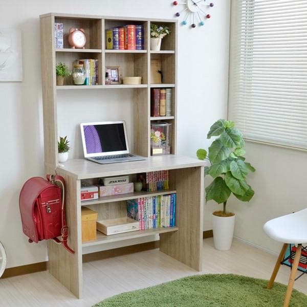 《新品・送料無料》パソコンデスク 83幅 書棚付き オーク 学習机 書斎机
