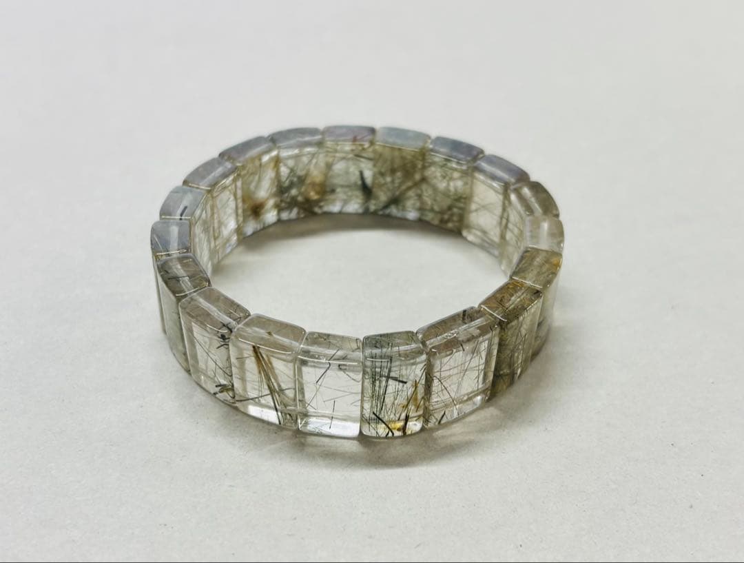 天然アクチノライト・イン・クォーツバングル（緑閃石）鑑別書付③グリーンルチル