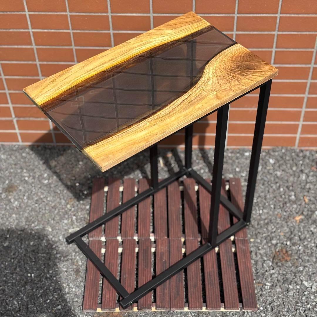 サイドテーブル レジン アイアン 木製 一枚板 おしゃれ コの字 ベッド 北欧