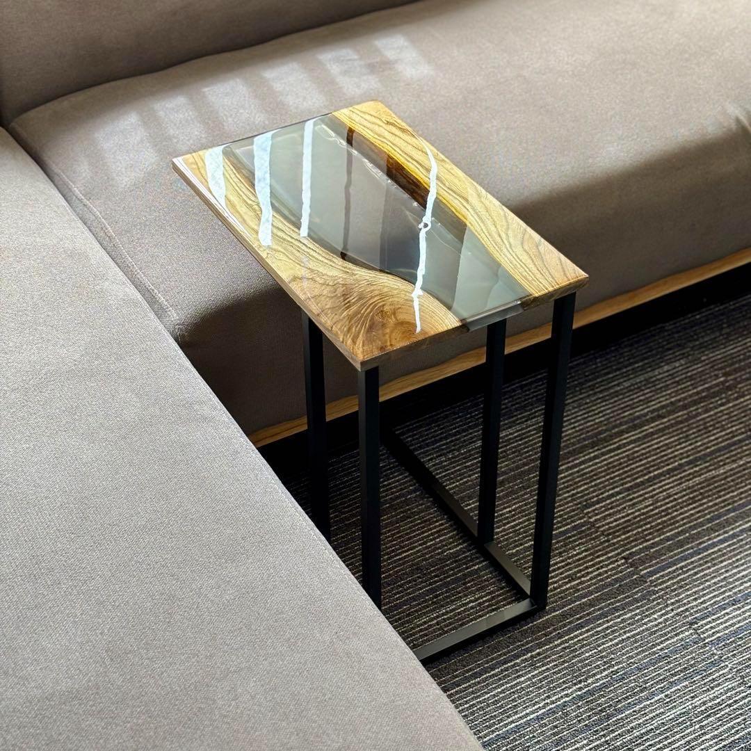 サイドテーブル レジン アイアン 木製 一枚板 おしゃれ コの字 ベッド 北欧