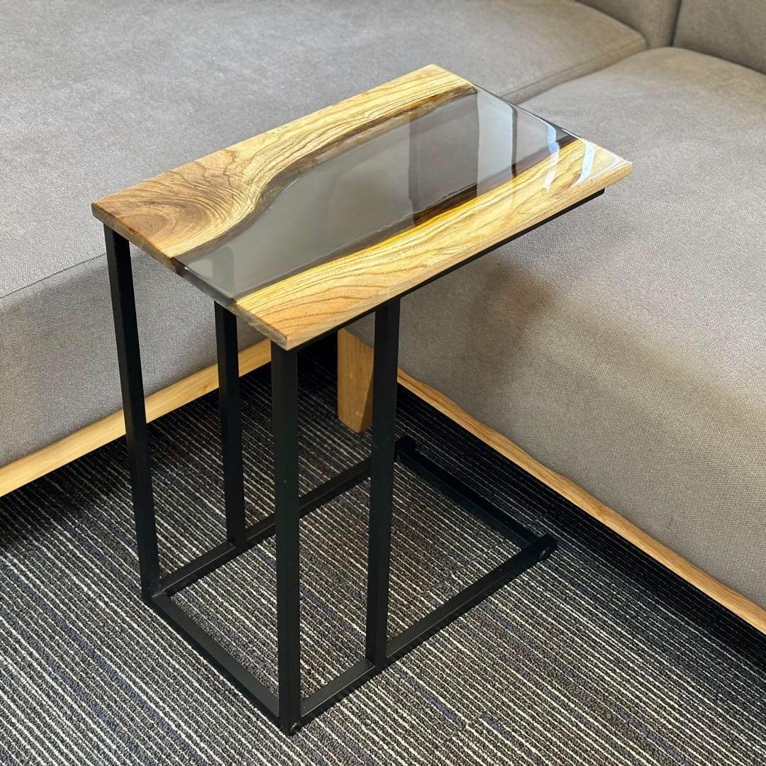 サイドテーブル レジン アイアン 木製 一枚板 おしゃれ コの字 ベッド 北欧