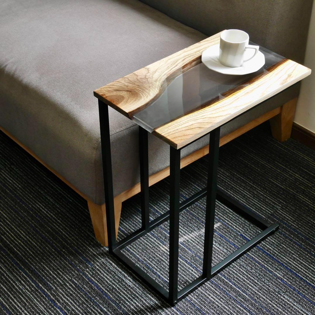 サイドテーブル レジン アイアン 木製 一枚板 おしゃれ コの字 ベッド 北欧