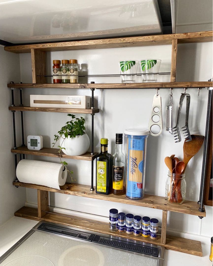 この 地震でも倒れない☆キッチンラックCentral4☆木目強調☆