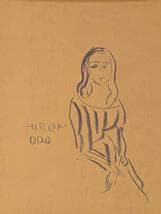 【真作】絵画　織田広喜　デッサン（色紙）　女性像　モダンアート　Y196