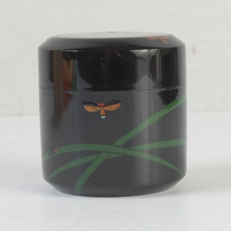 茶道具 山中塗 中村宗悦作 即中斎好写 蛍早苗蒔絵 雪吹棗 共布共箱