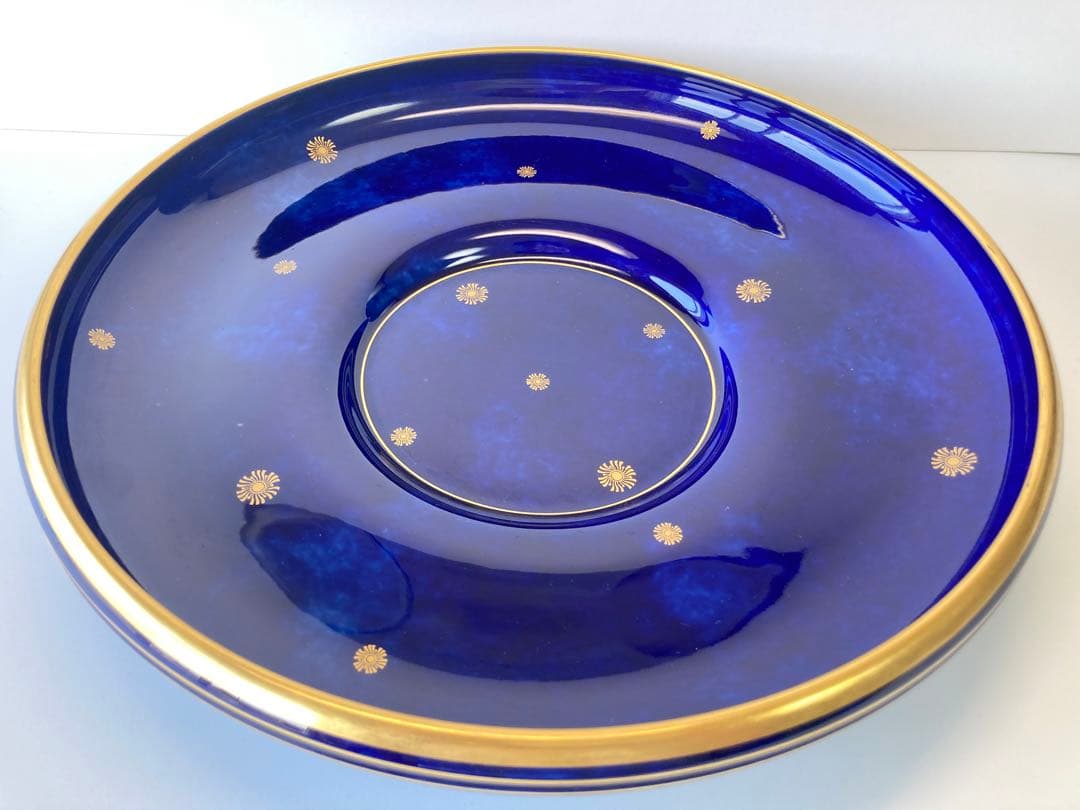 セーブル クラウテッドブルー 雲模様 24金彩 脚付浅鉢 大皿 ボウル 29cm