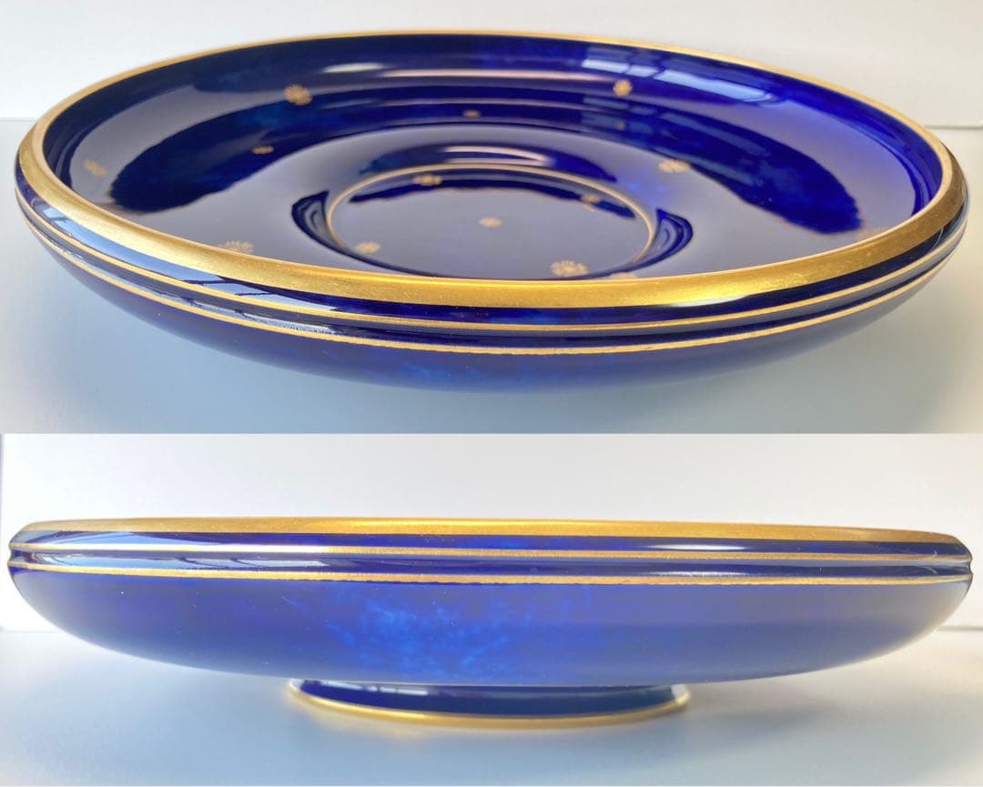 セーブル クラウテッドブルー 雲模様 24金彩 脚付浅鉢 大皿 ボウル 29cm