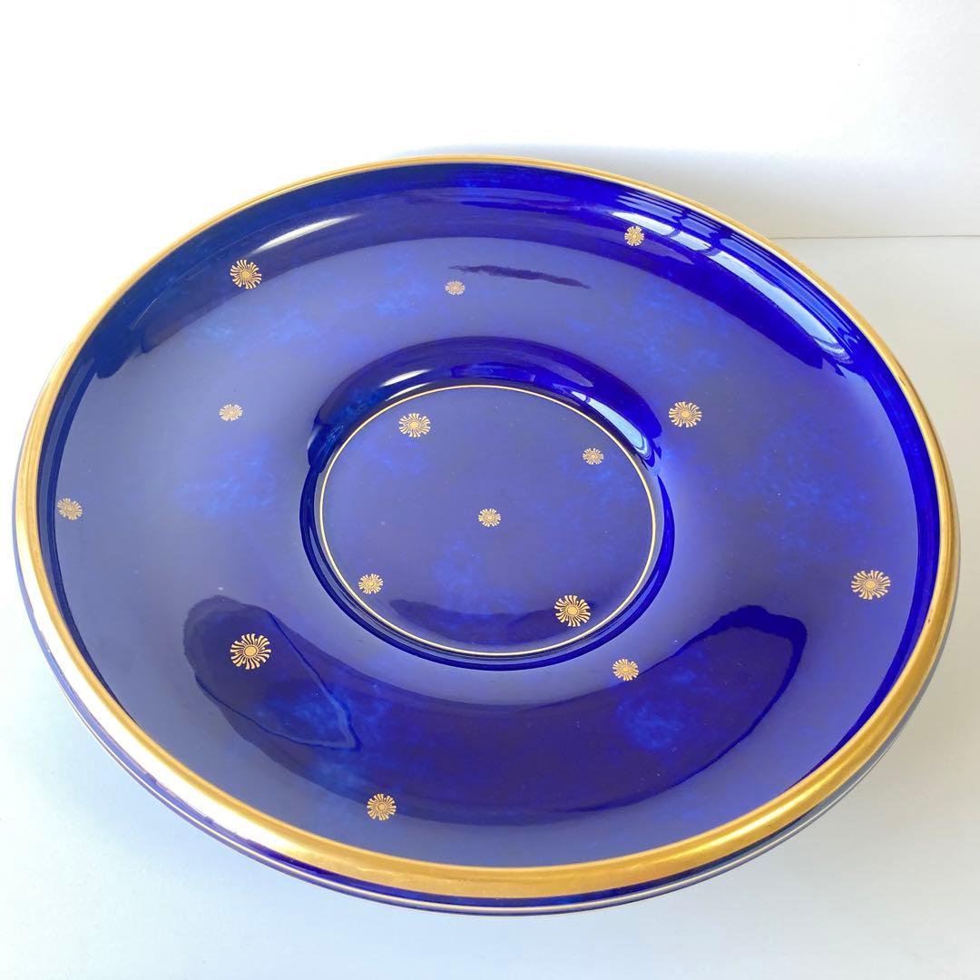 セーブル クラウテッドブルー 雲模様 24金彩 脚付浅鉢 大皿 ボウル 29cm