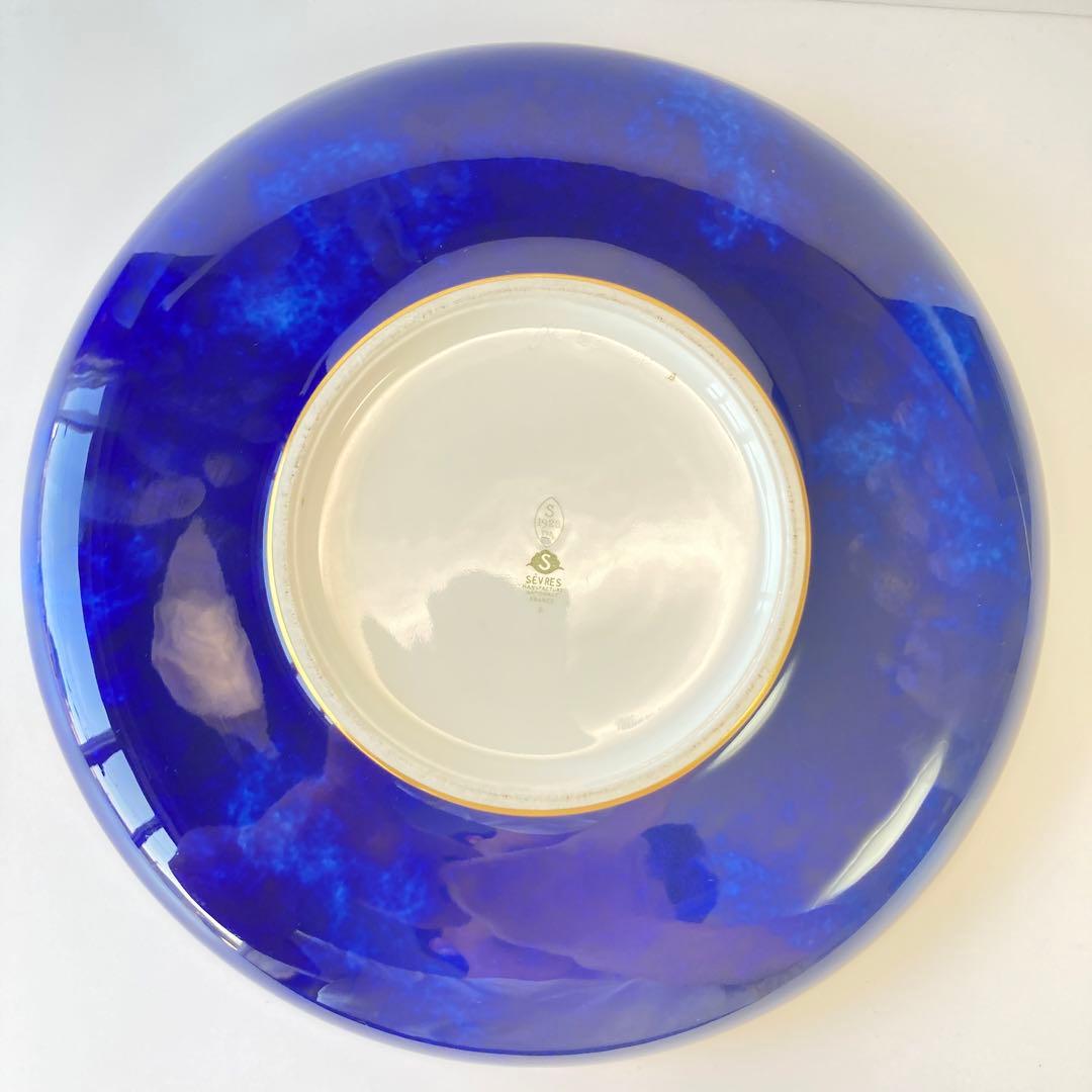 セーブル クラウテッドブルー 雲模様 24金彩 脚付浅鉢 大皿 ボウル 29cm
