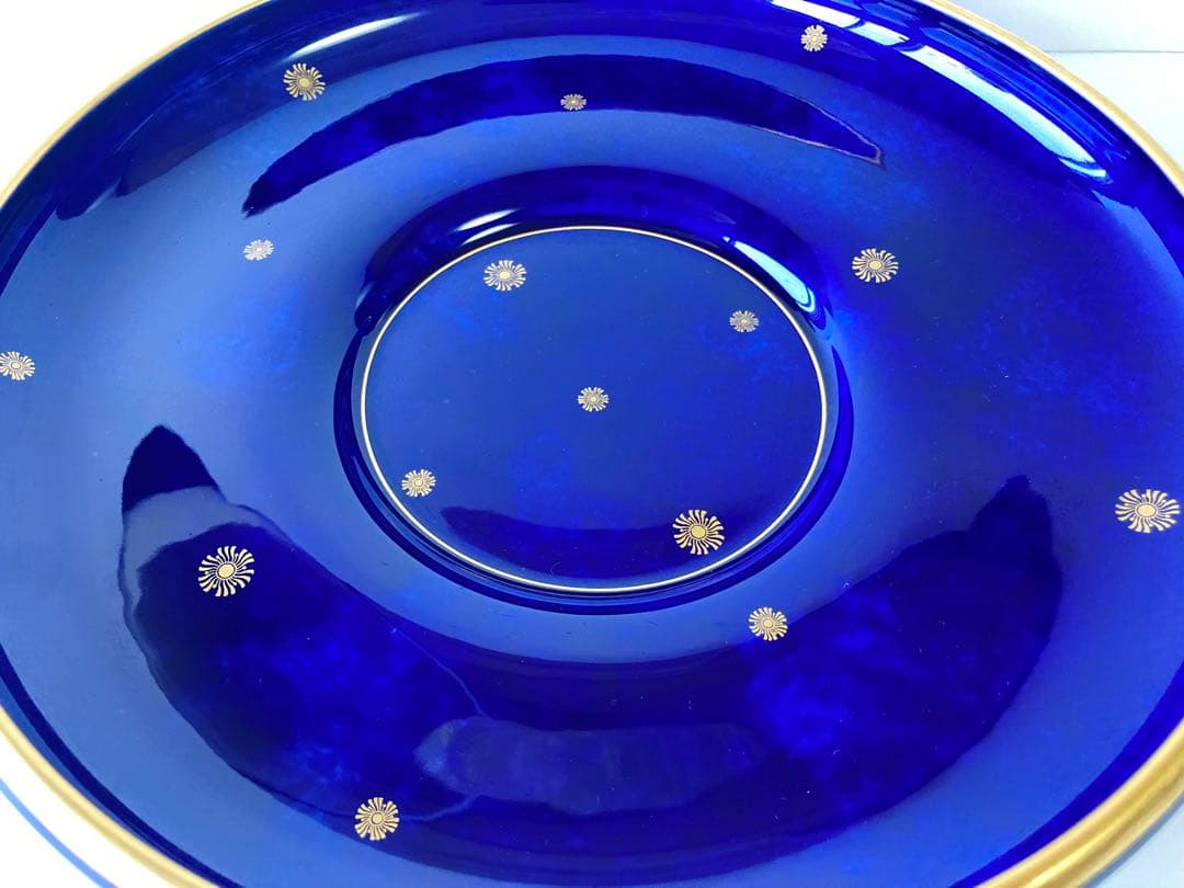 セーブル クラウテッドブルー 雲模様 24金彩 脚付浅鉢 大皿 ボウル 29cm