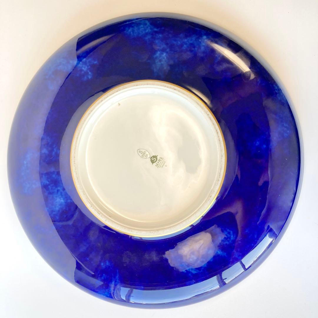 セーブル クラウテッドブルー 雲模様 24金彩 脚付浅鉢 大皿 ボウル 29cm