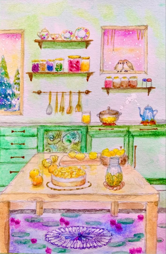 momorin水彩画 レモンを使ったデザートを作る　値段は※900円です