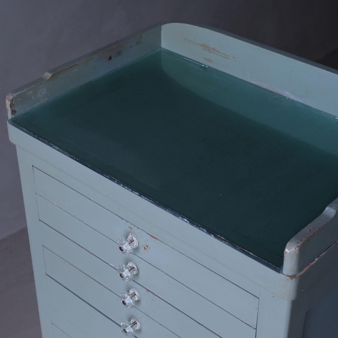 ガラストップデンタルキャビネット　昭和レトロ ケビント 医療棚 収納棚 古家具