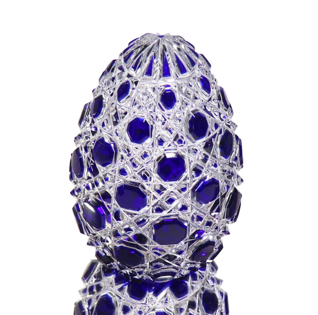 オールド・バカラ 珍品 上級作品 青色被せ装飾 台座付き 切子 置物