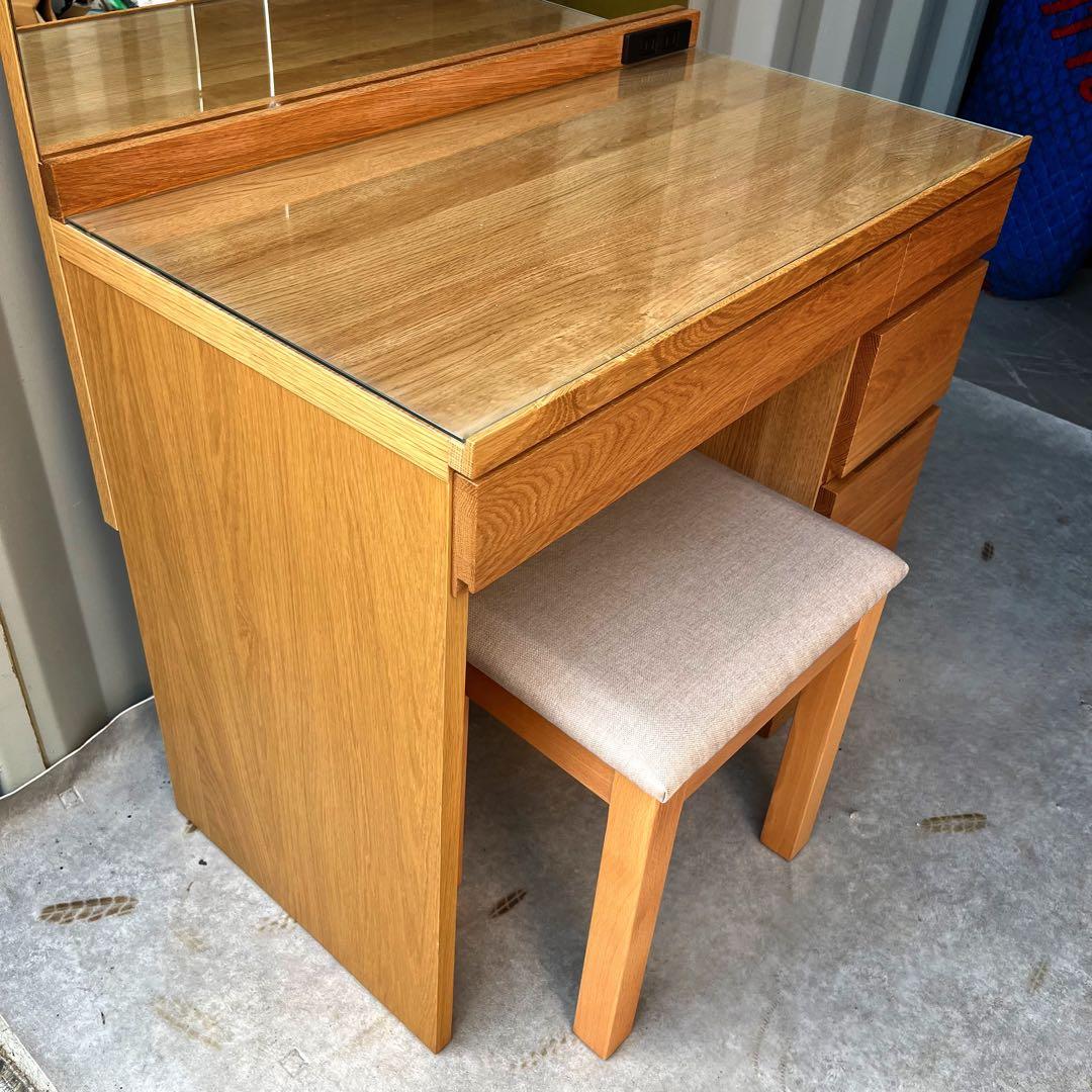 取付無料！高野木工 レッチェ80 北欧風ホワイトオークドレッサー 椅子付き✨