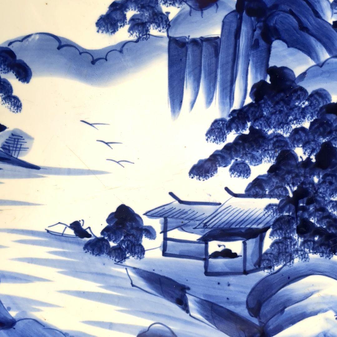 古伊万里焼 青染付の山水画 陶磁器特大皿 約46cm 骨董品 - メルカリ
