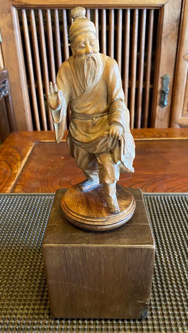 台湾木彫彫刻　福禄寿/仙人 鑑賞台座付 ヴィンテージ　レア 中国　台湾茶器