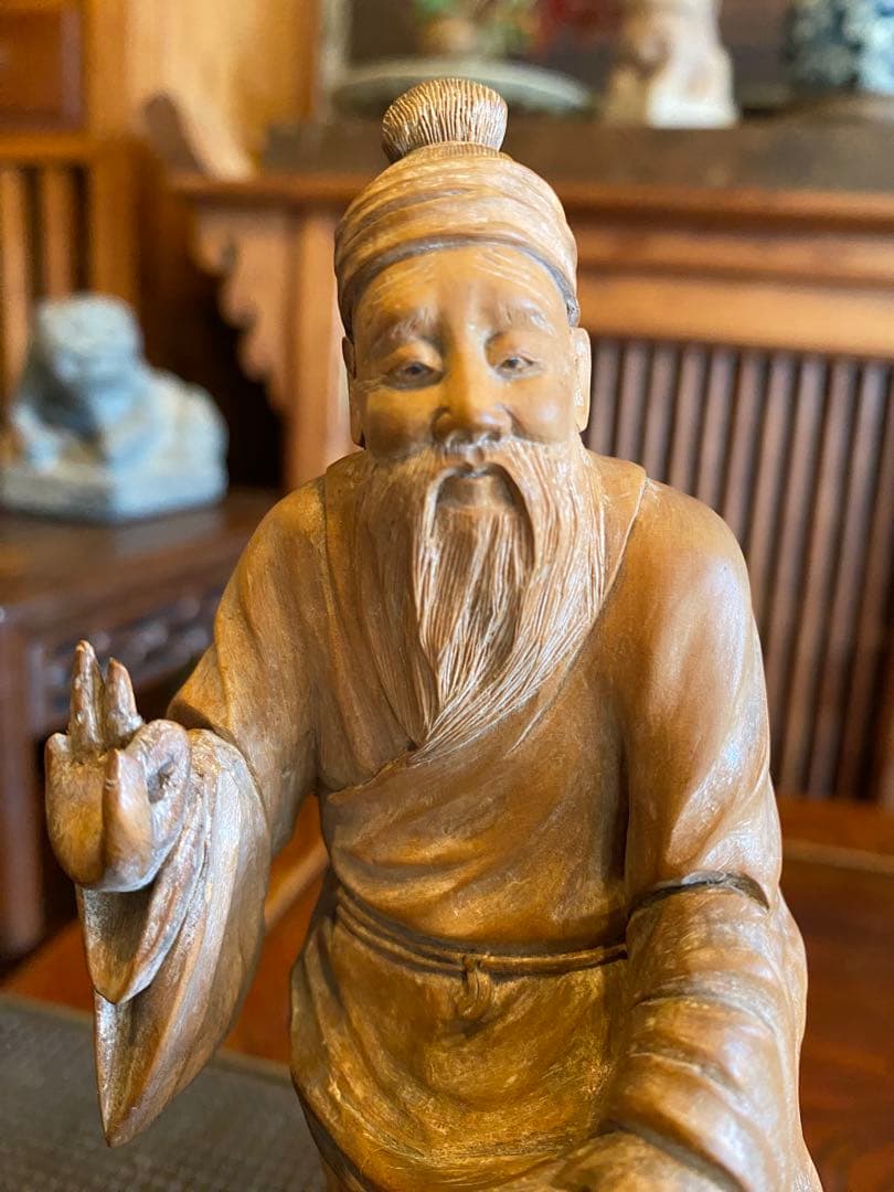 台湾木彫彫刻　福禄寿/仙人 鑑賞台座付 ヴィンテージ　レア 中国　台湾茶器