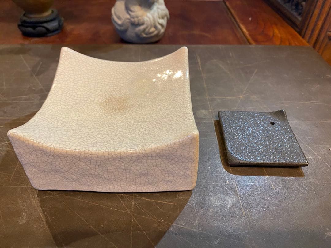 美品 お香たて・ハンドメイド陶器製台座　２点セット ヴィンテージ　レア