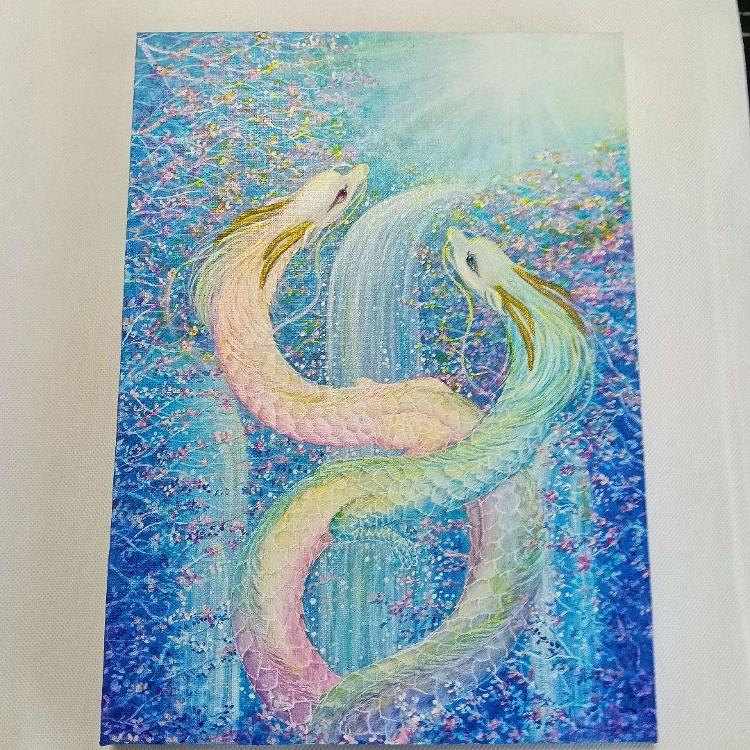 No.505 F4キャンバス　原画　アクリル絵画　龍神絵画　開運絵画　双龍