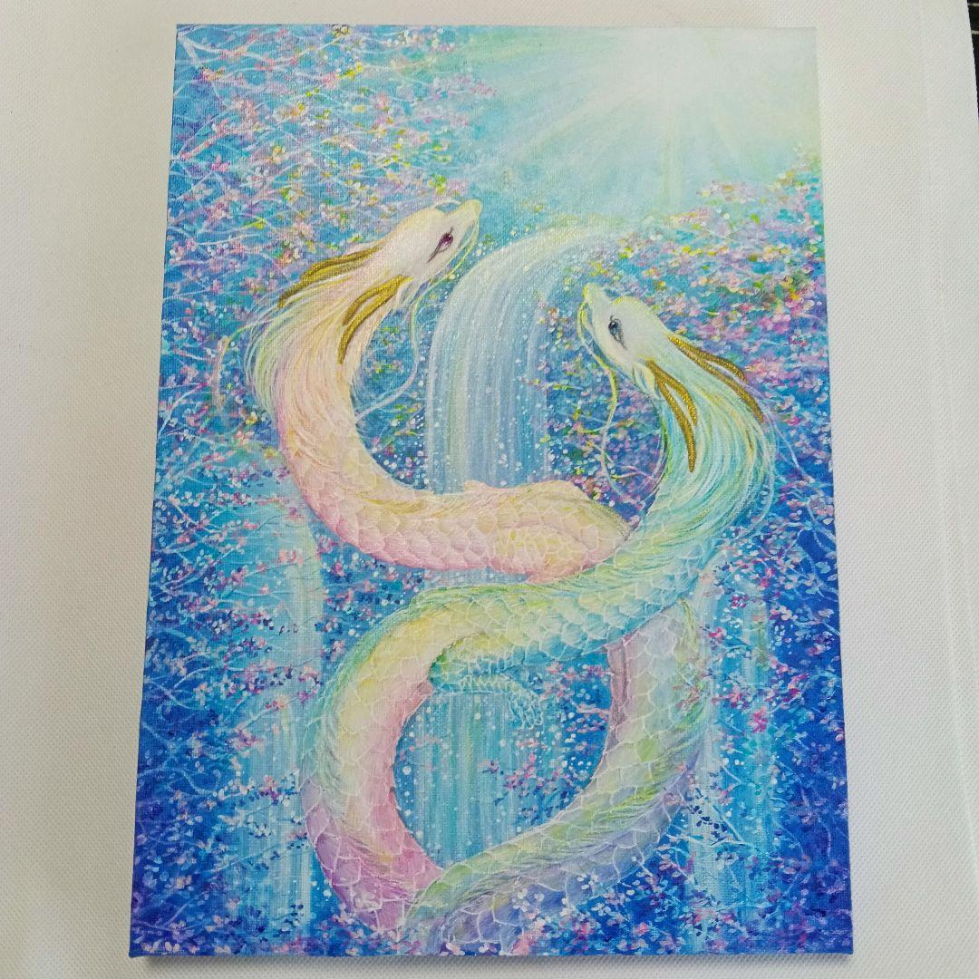 No.505 F4キャンバス　原画　アクリル絵画　龍神絵画　開運絵画　双龍
