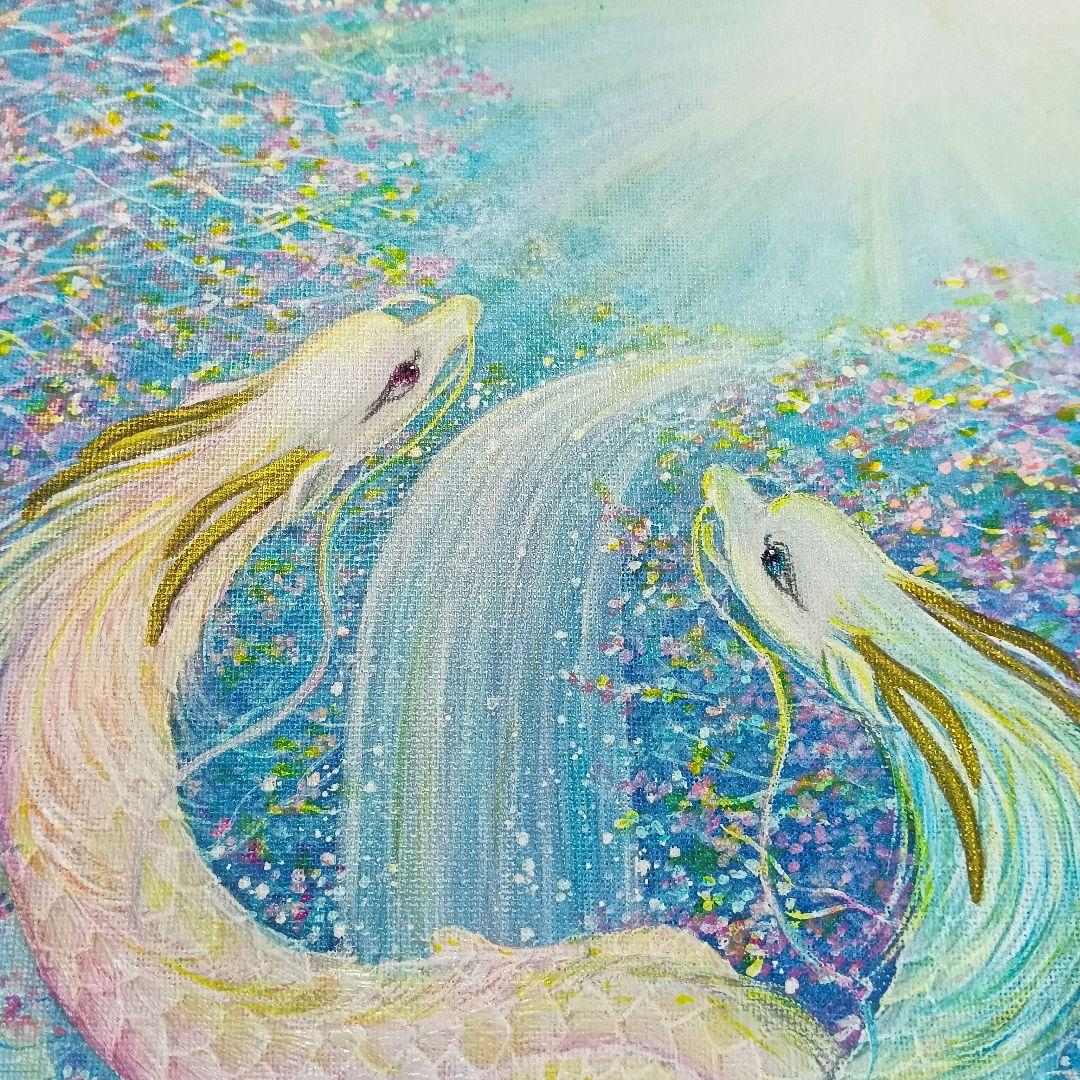 No.505 F4キャンバス　原画　アクリル絵画　龍神絵画　開運絵画　双龍