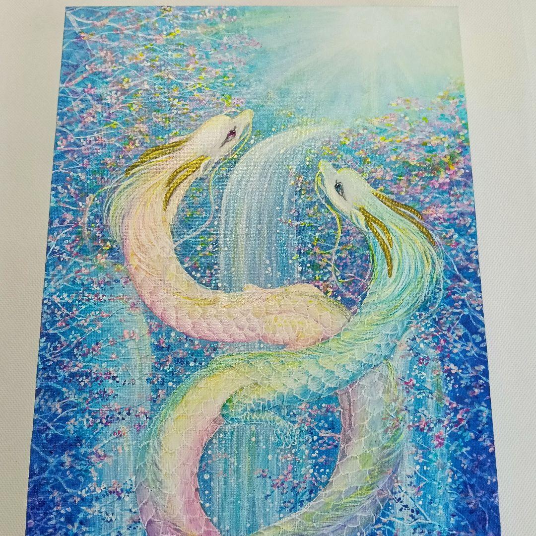 No.505 F4キャンバス　原画　アクリル絵画　龍神絵画　開運絵画　双龍