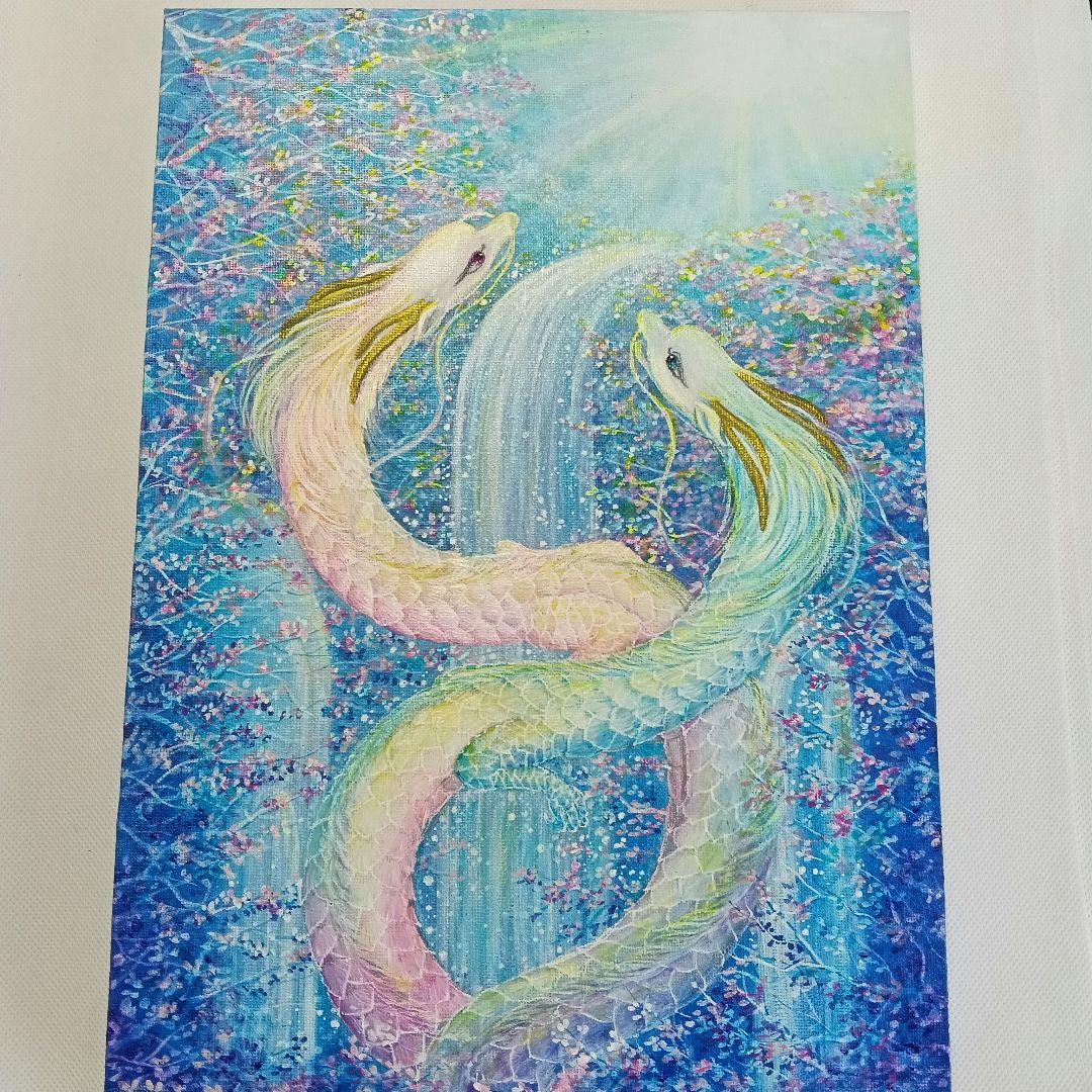 No.505 F4キャンバス　原画　アクリル絵画　龍神絵画　開運絵画　双龍