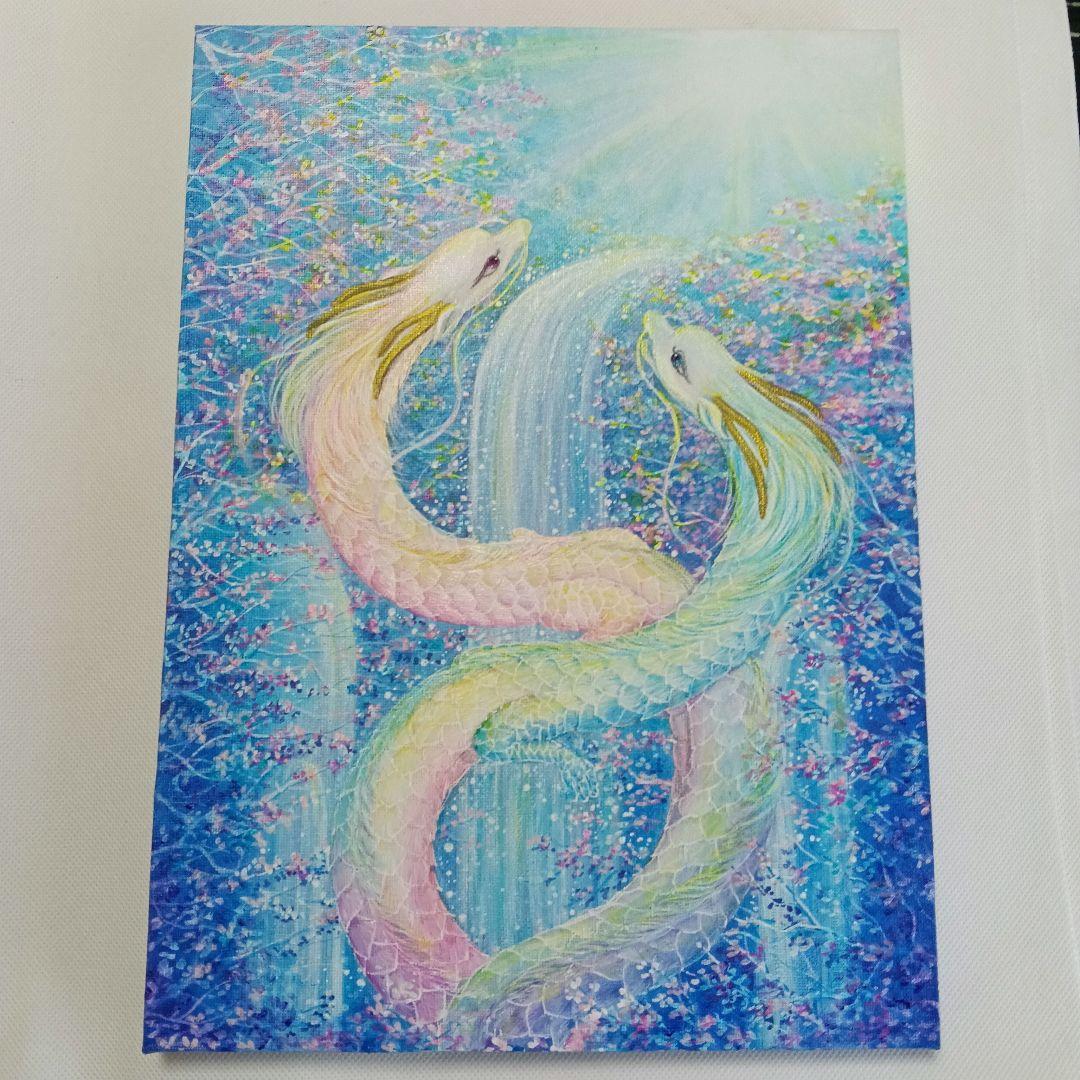 No.505 F4キャンバス　原画　アクリル絵画　龍神絵画　開運絵画　双龍