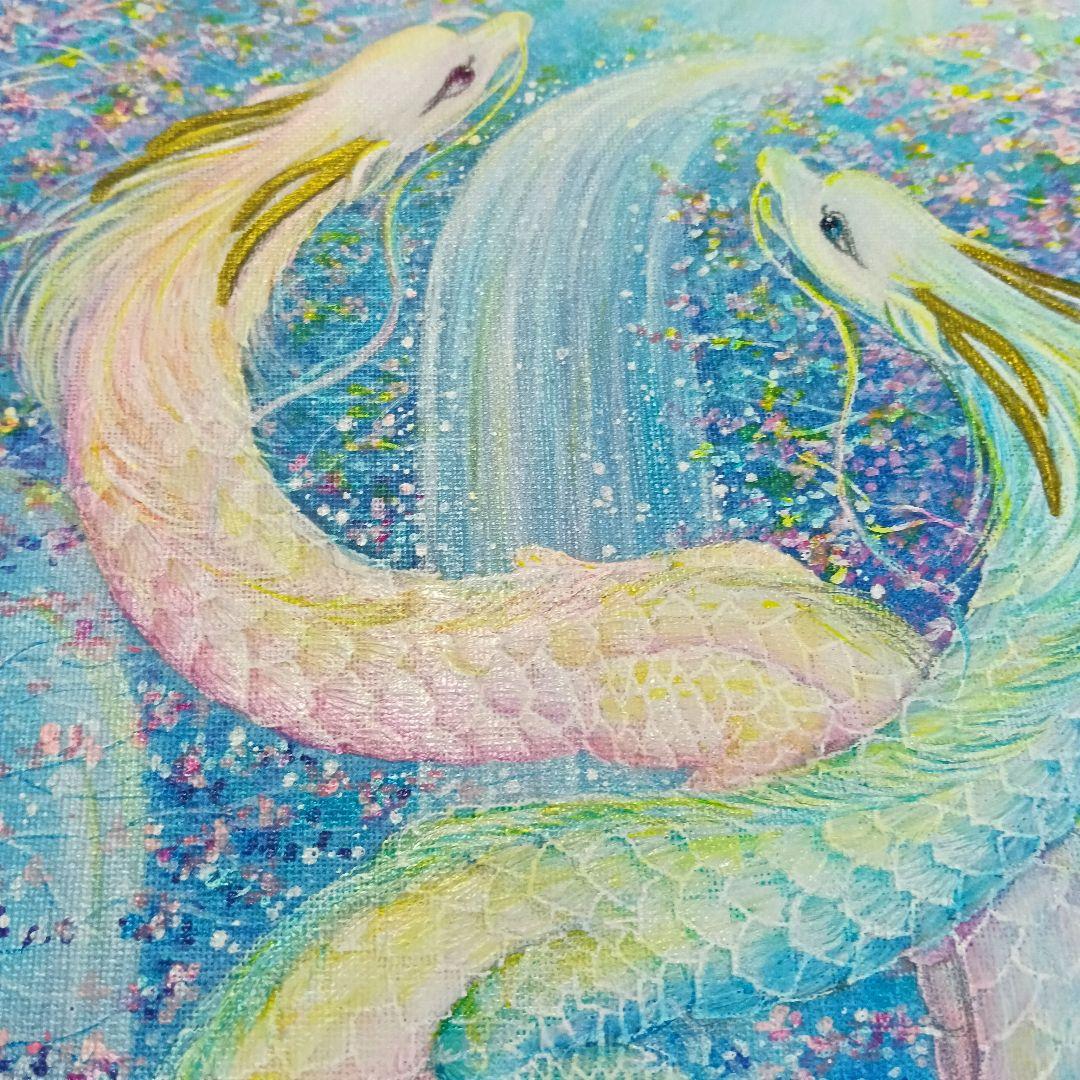 No.505 F4キャンバス　原画　アクリル絵画　龍神絵画　開運絵画　双龍